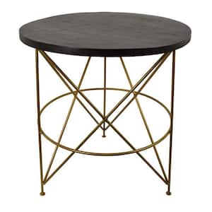 23 in. Black and Gold Round Wood Plant Stand with 1-Tier