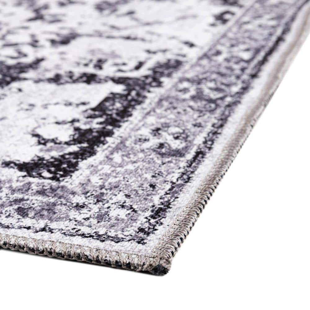 Light Gray Medallion Square Easy-Care Synthetic Rug