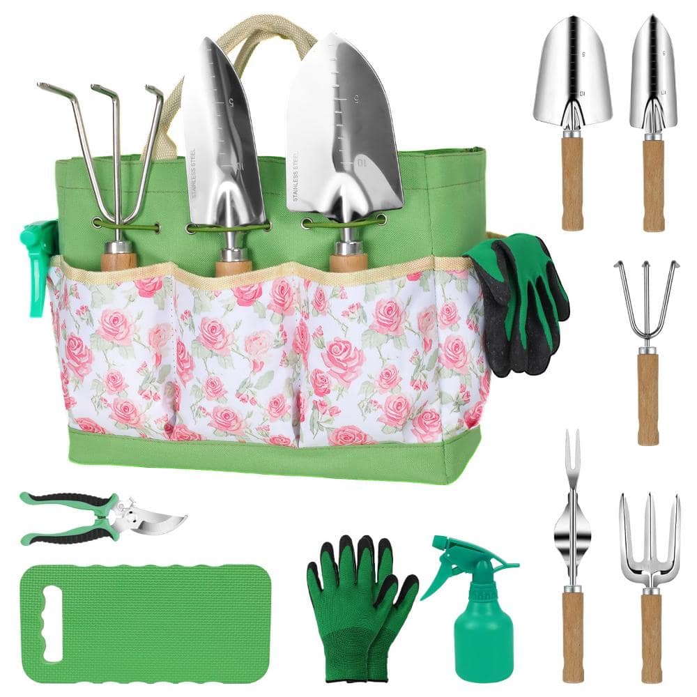 10-Piece Garden Tool Set with Organizer Tote and Wooden Handles Pink Floral Kit price history on PriceWatchPro