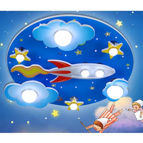 OUKANING 23.6 in. 8-Light Blue Creative Cartoon Universe Flush