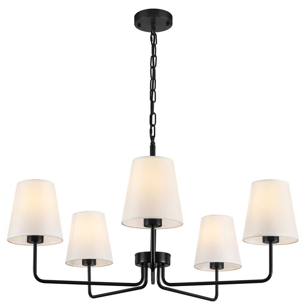 5-Light Black Farmhouse Chandelier with White Fabric Shade for Dining Room price history on PriceWatchPro