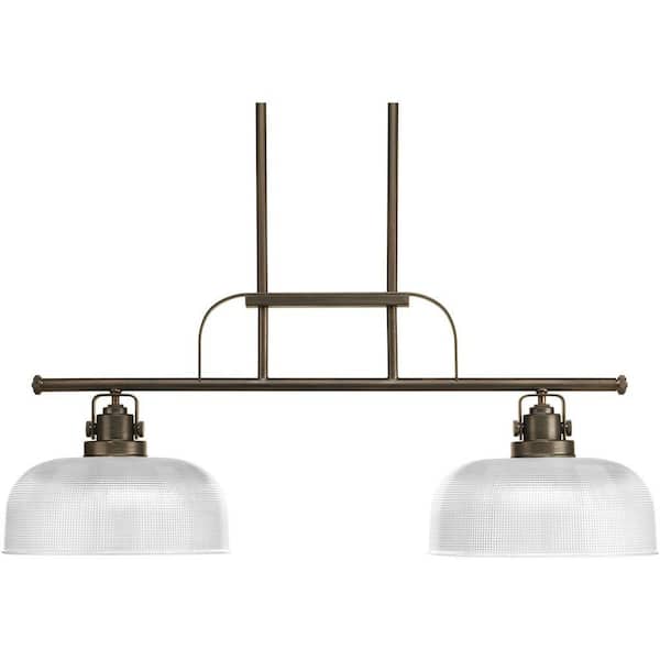 Progress Lighting Archie Collection 2-Light Venetian Bronze Chandelier with Clear Prismatic Glass Shade