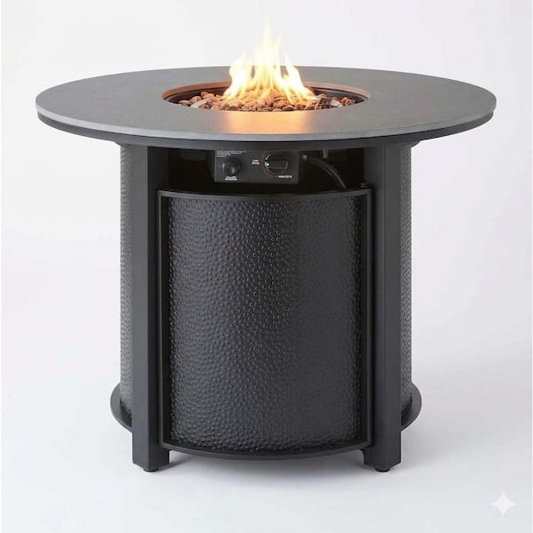 Montclair 35 in. W x 26 in. H 50,000 BTU Black Metal Propane Fire Pit Table with Lava Rocks and Cover