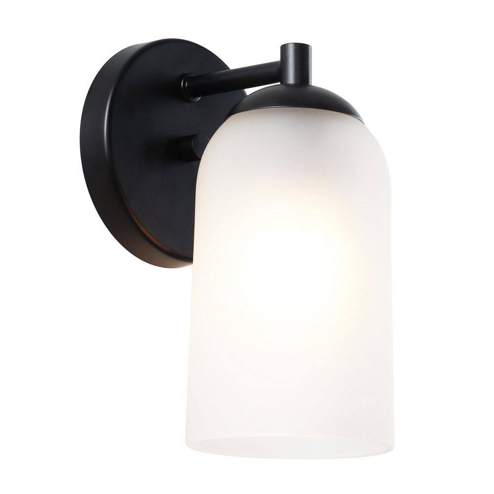 4.7 in. 1-Light Matte Black Modern Transitional Wall Sconce with  Frosted Glass Shade price history on PriceWatchPro
