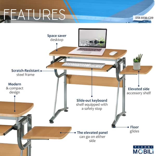 TECHNI MOBILI 43 in. Rectangular Cherry/Silver Computer Desk TECHNI MOBILI 43 in. Rectangular Cherry/Silver Computer Desk