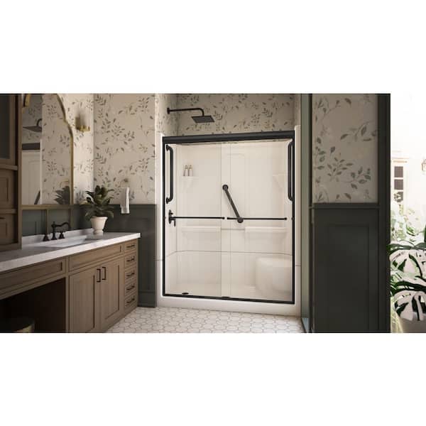 Accessible Living Harmony 60 in. L x 30 in. W x 74 in. H Alcove Left Drain Shower Door Kit in Matte Black