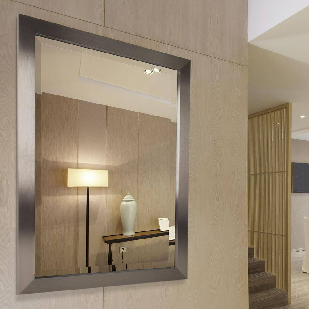 Modern Brushed Nickel Rectangular Wall Mirror 28 x 40 Inch