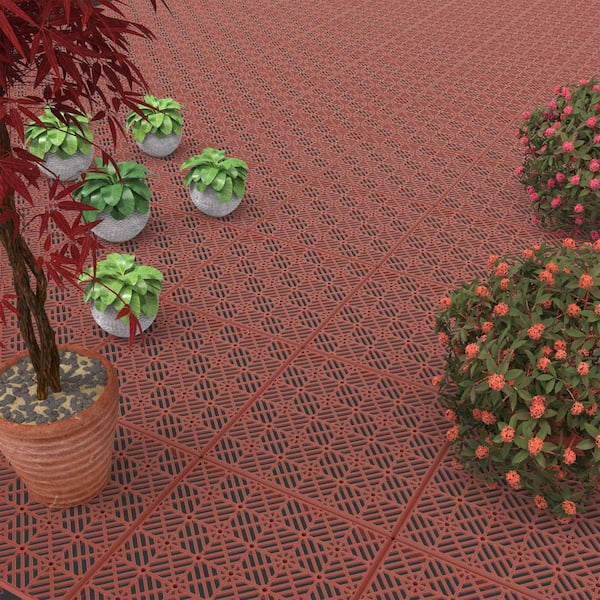 Pure Garden 11.5 in. x 11.5 in. Orange Polypropylene Outdoor Flooring (Set of 12)