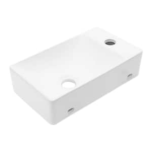 14.9 in. x 8.6 in. White Ceramic Rectangular Wall Hung Vessel Sink with Single Faucet Hole for Small Bathroom