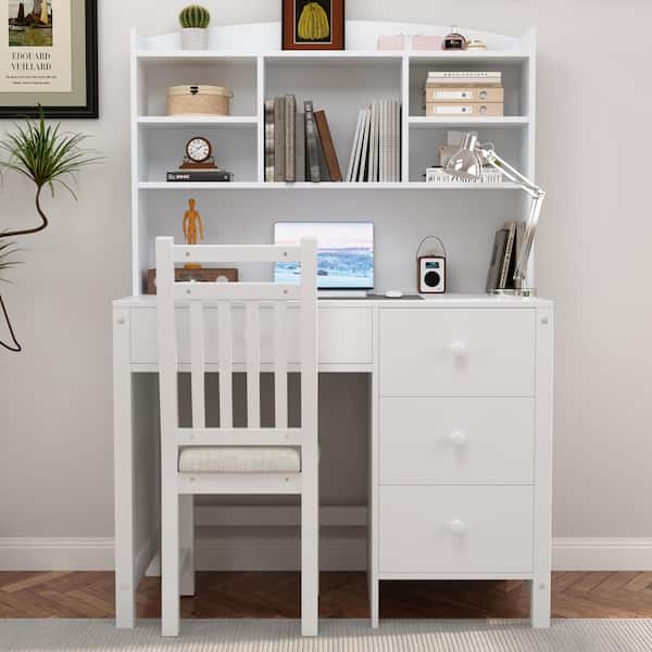 Nestfair 40 in. Rectangular White Wood 4-Drawer Computer Desk with