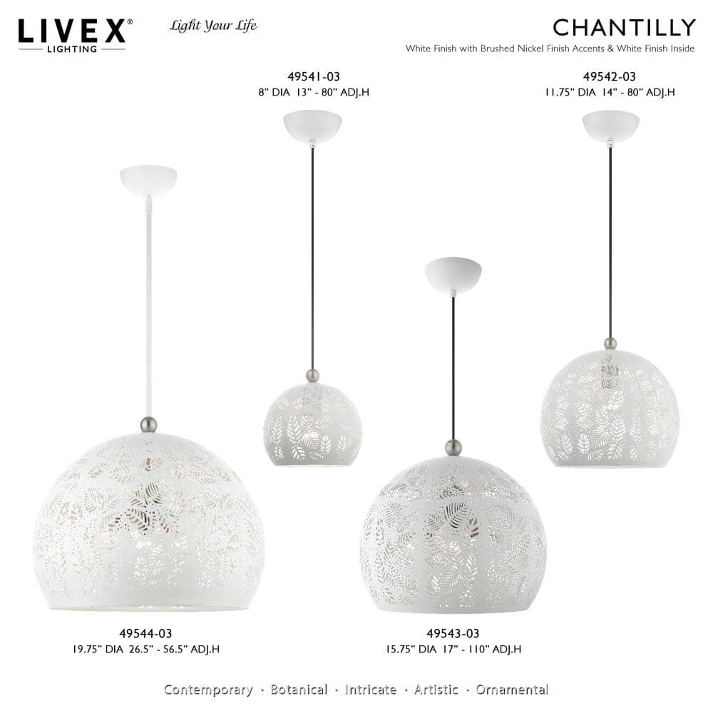 Chantilly Bohemian White and Brushed Nickel 3-Light Globe Pendant