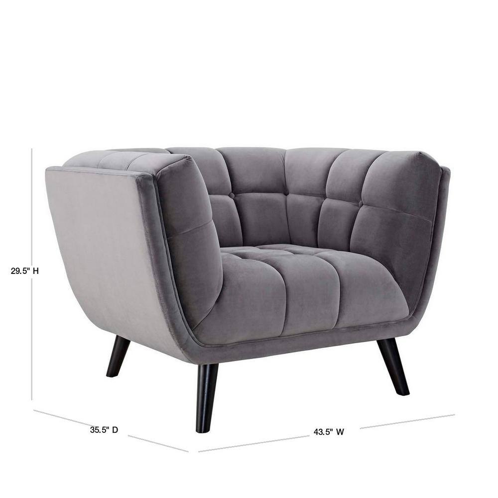 Black Velvet and Wood Mid-Century Modern Accent Chair