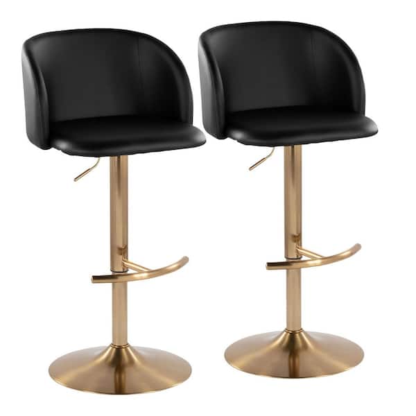 Lumisource Fran 32 in. Black Faux Leather and Gold Metal Adjustable Barstool (Set of 2)