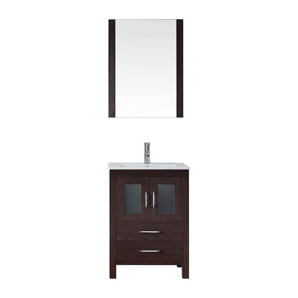 Virtu USA Dior 24 in. W Bath Vanity in Espresso with Ceramic Vanity Top in White with Square Basin and Mirror