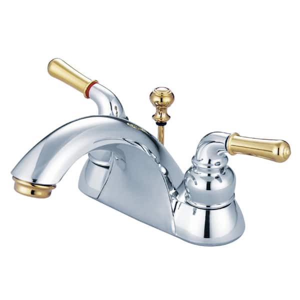 Kingston Brass Naples 4 in. Centerset Double Handle Bathroom Faucet in Polished Chrome/Polished Brass