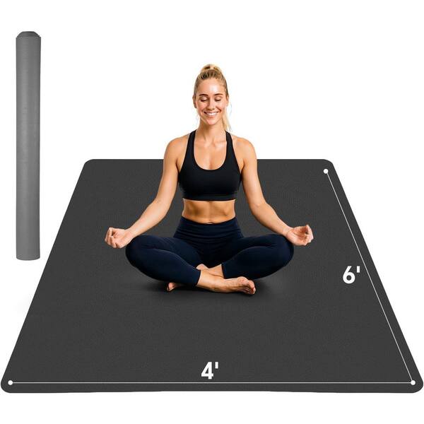 Anqtovp 6 ft. x 4 ft. Black TPE Extra-Thick Non-Slip Double-Sided