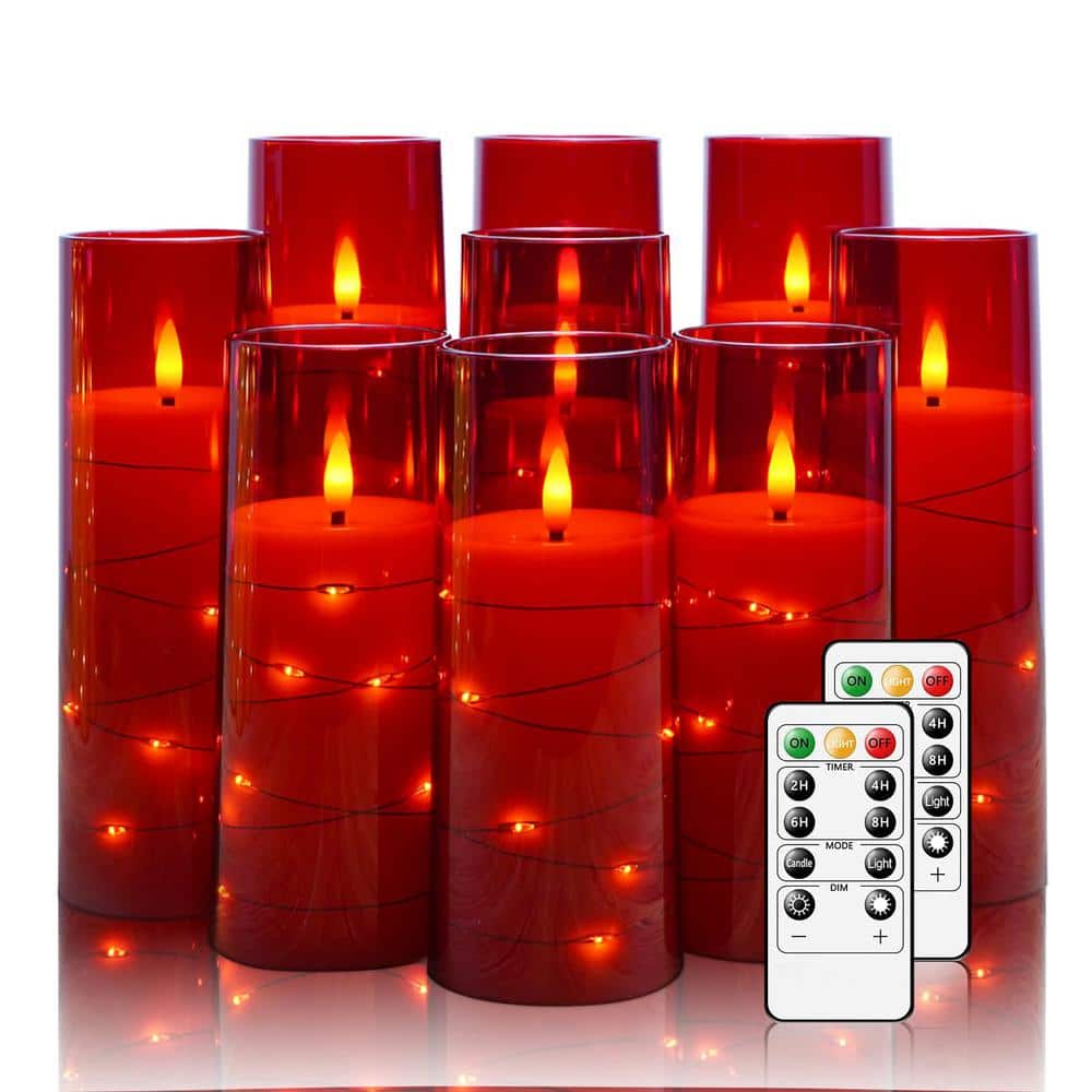 Red Flickering Flameless LED Candles, Battery Powered Acrylic Candles with 