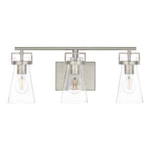 Clermont 22 in. 3-Light Brushed Nickel Bathroom Vanity Light with Seeded Glass Shades