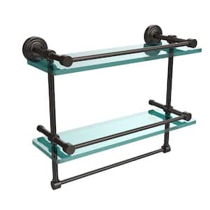 16 in. L x 12 in. H x 5 in. W 2-Tier Gallery Clear Glass Bathroom Shelf with Towel Bar in Oil Rubbed Bronze
