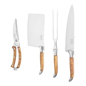4-Piece Connoisseur Laguiole Professional Chef Knife Set with Olive Wood Handles