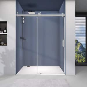 72 in. W x 76 in. H Soft Close Frameless Single Sliding Walkin Shower Doors in Brushed Nicke h 3/8 in. Tempered Glass