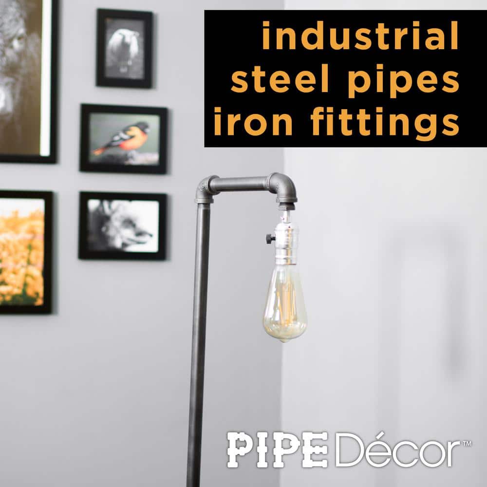 Industrial Black Steel Pipe Floor Lamp with Edison Bulb