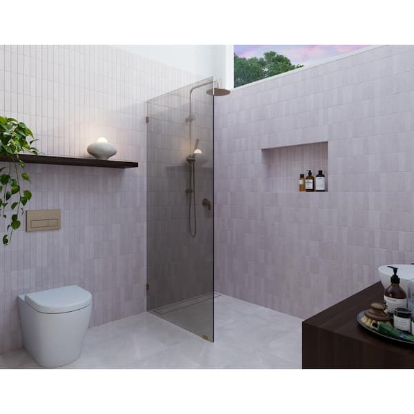 Glass Warehouse Ursa 30 in. W x 78 in. H Single Fixed Panel Frameless Shower Door in Brushed Bronze without Handle