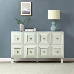 Denise White Wood 58 in. Wide Sideboard with Adjustable Shelves 4 Block-patterned Doors and Tapered Solid Wood Legs