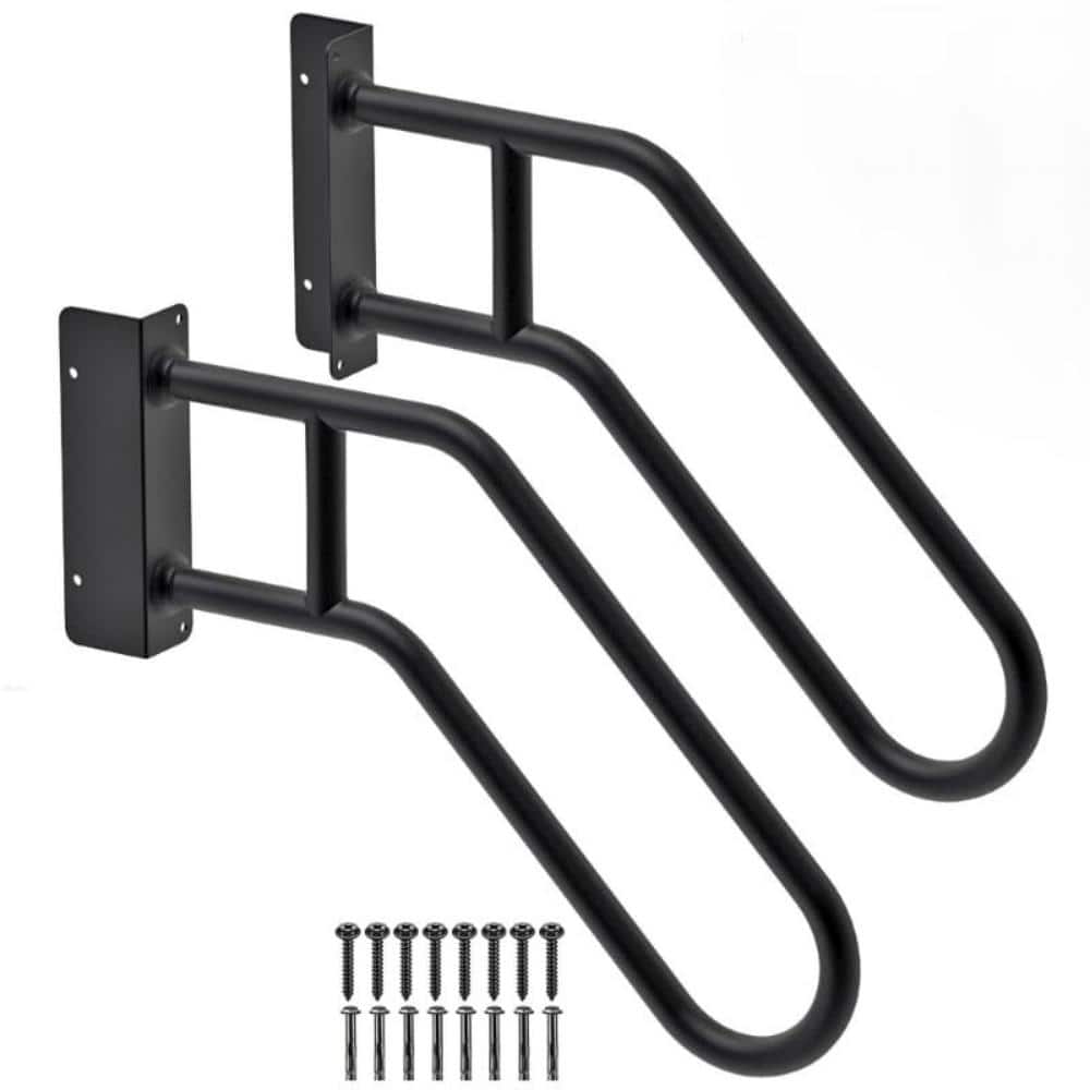 Black 28.3 in. Left Right Handed Handrails for Outdoor 1-4 Step, U-Shape Sa