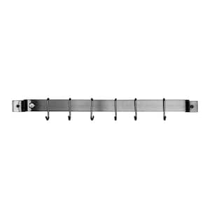 Handcrafted 24 in. Stainless Steel Easy Mount Wall Rack with 6-Hooks