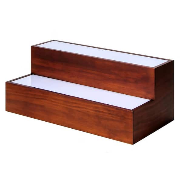 Numhew 6.3 in. H x 7.8 in. W 10-Bottle Brown 2-Tier LED Bar Shelves, LED Lighted Liquor Bottle Display Shelf