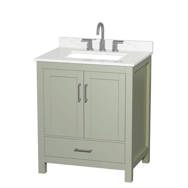 Wyndham Collection Sheffield 30 in. W. x 22 in. D x 35 in. H Single Bath Vanity in Light Green with Giotto Quartz Top