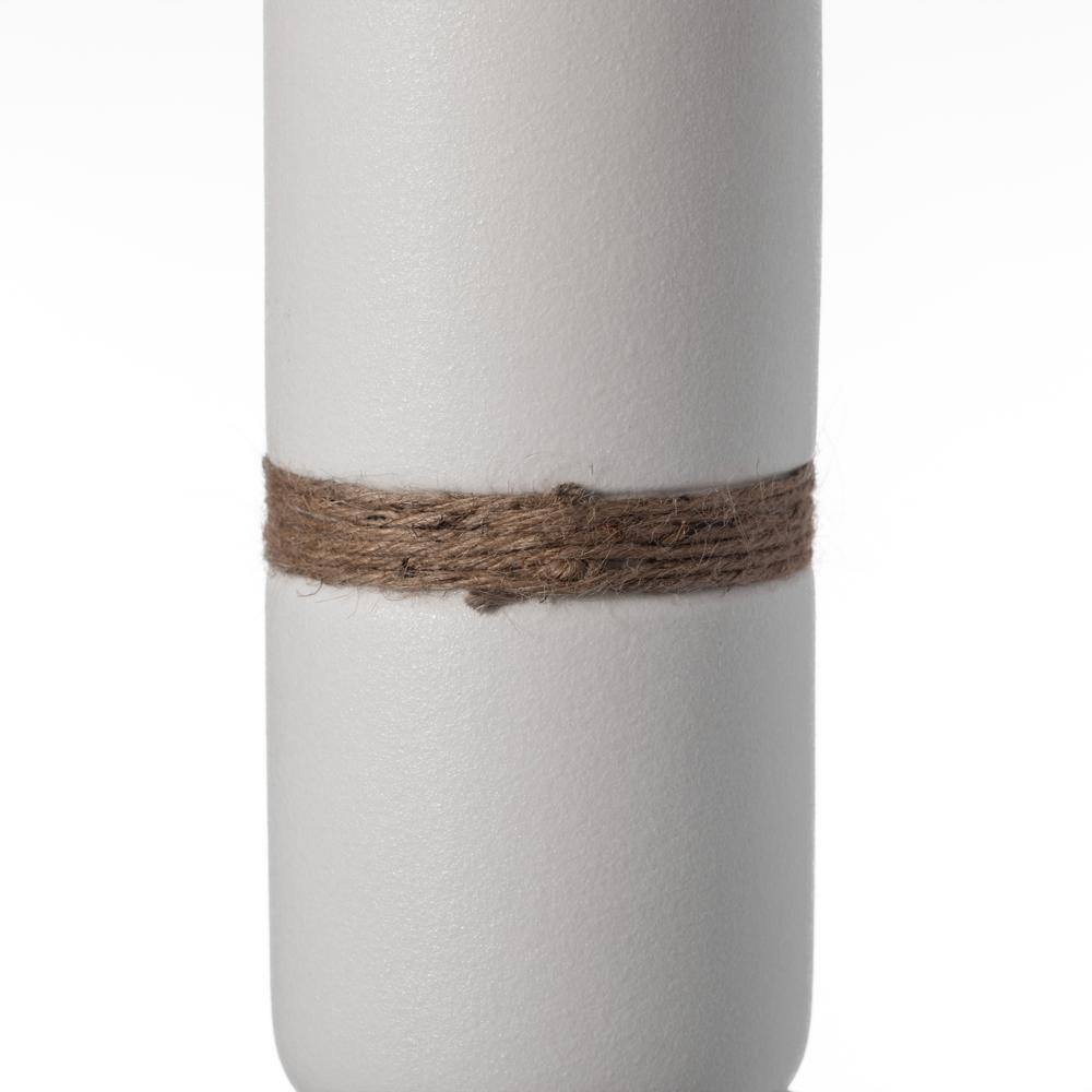 Tiny White Ceramic Cylinder Table Vase Set with Twisted Cord Trim