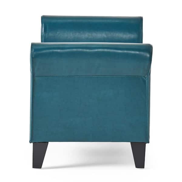 Pu Leather Armed Storage Bench, Turquoise Leather Bench
