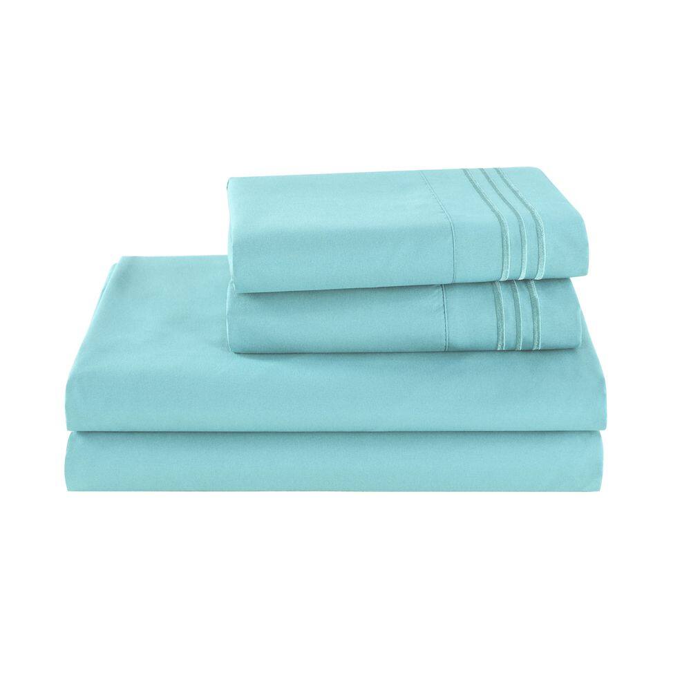 S4PCS 3-Pieces Embroidery Aqua Blue Polyester Twin Size Cooling Bed Sheets Set price history on PriceWatchPro