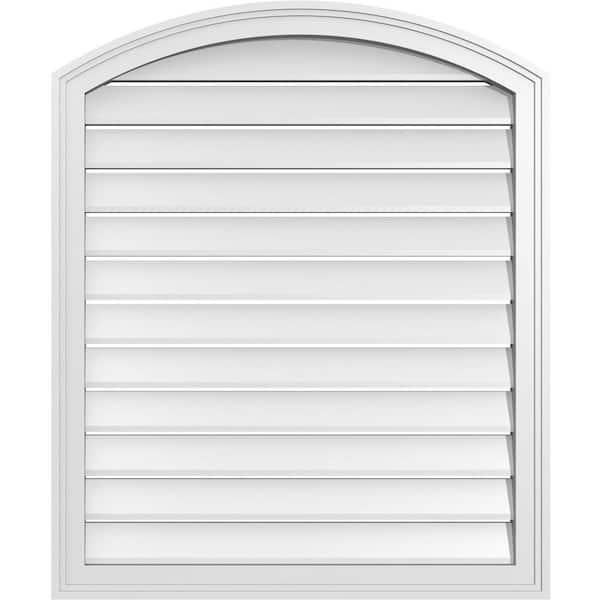 Ekena Millwork 30 in. x 34 in. Arch Top Surface Mount PVC Gable Vent: Decorative with Brickmould Frame