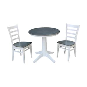 Olivia 3-Piece 30 in. White/Heather Gray Round Solid Wood Dining Set with Emily Chairs