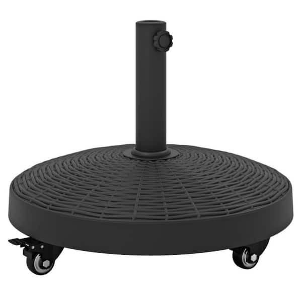 50 lbs. Resin Wicker Style Patio Umbrella Base with Wheels in Black