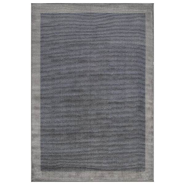 Modern Geometric Stripe Bordered Area Rug for Living Room, Bedroom, or Entryway 5 in. x 7 in. Navy