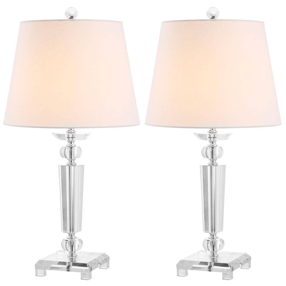 Elegant Crystal Candlestick Table Lamp Set with White Cotton Shade