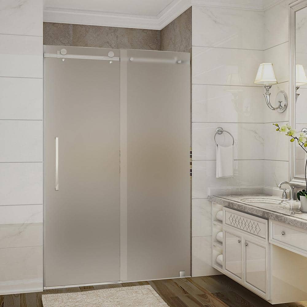 Aston Moselle 44 in. to 48 in. x 75 in. Completely Frameless Sliding Shower Door with Frosted Glass in Chrome -  SDR976FCH4810
