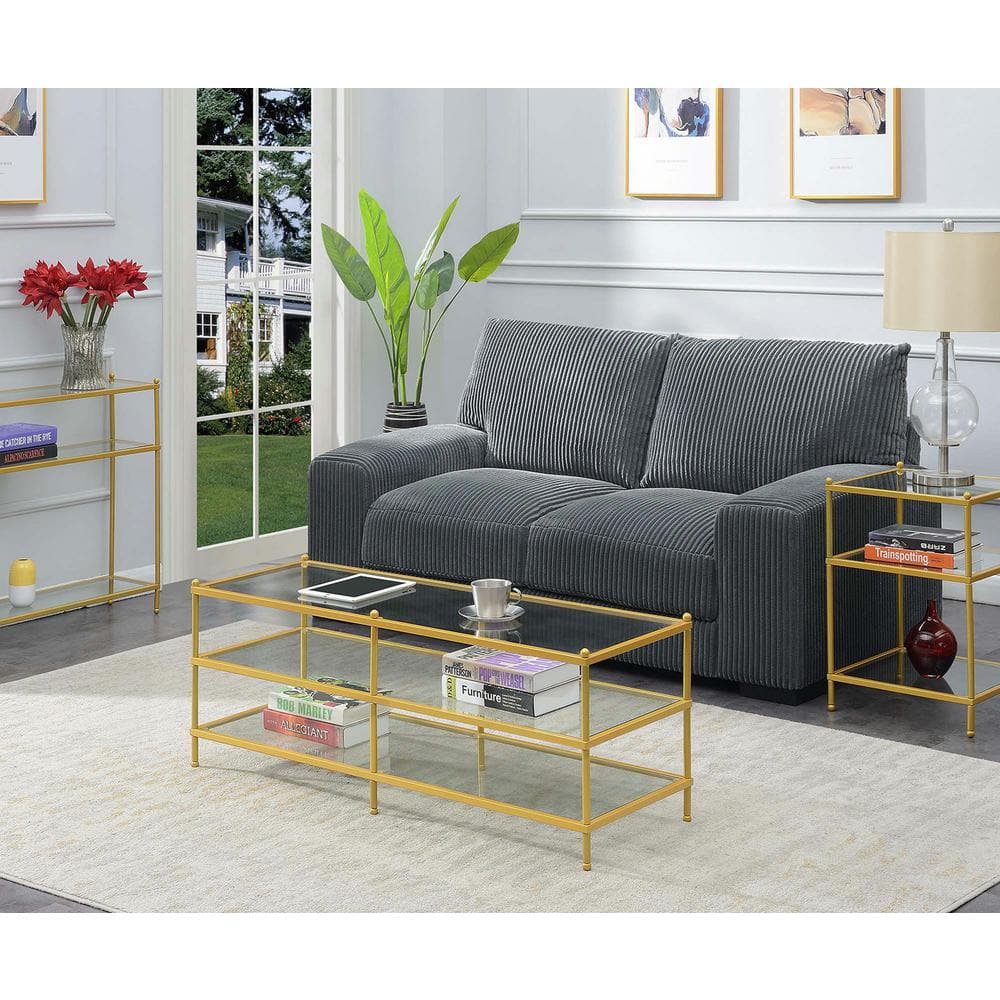 Elegant Gold-Finish 3-Tier Glass Coffee Table, 48" Rectangular