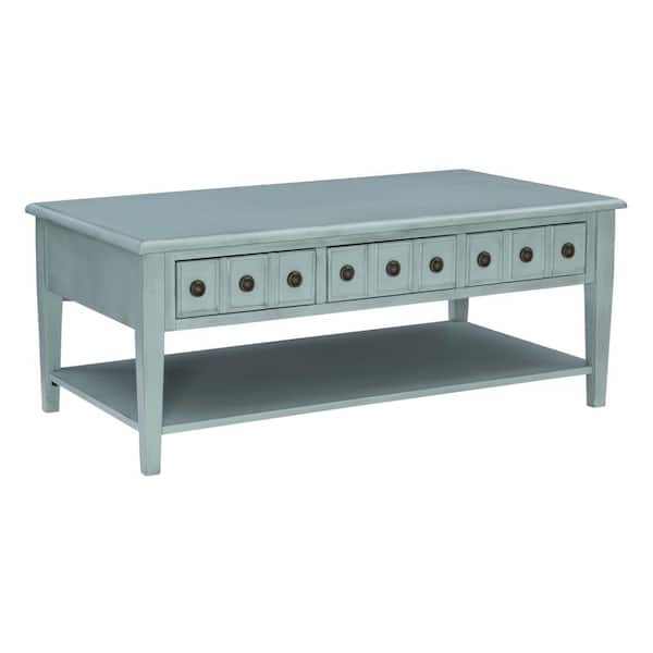 Linon Home Decor Strand 47.75 in. Teal Rectangle Wood Coffee Table with Drawers
