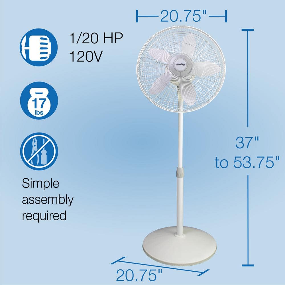 18-Inch White Adjustable Oscillating Pedestal Fan with Three Speeds