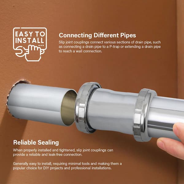 cigarette pipe joint connection PLUMBFLEX 1-1/2 in. x 3 in. Brass Slip Joint Coupling for Tubular Drain Applications, 22GA, Chrome Plated