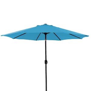 9 ft. Aluminum Market Patio Umbrella Outdoor Umbrella in Blue with Push Button Tilt and Crank Lifting System
