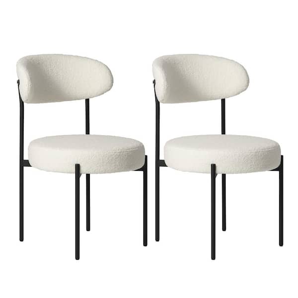 WESTINFURNITURE Bayville Modern Sherpa Upholstered Metal Frame Side Dining Chair (Set of 2) in Cream