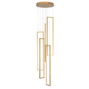 100-Watt Integrated LED Gold Dimmable Chandelier for Living Room 5-Light Stairs Hanging Lamp