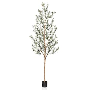 7 ft. Artificial Olive Tree, Lifelike Fruits and Natural Wood Trunk, Tall Indoor Fake Potted Plant for Home Office Décor