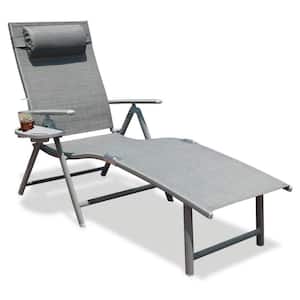 Gray Adjustable Reclining Folded Metal Patio Outdoor Lounge Chair without Cushion